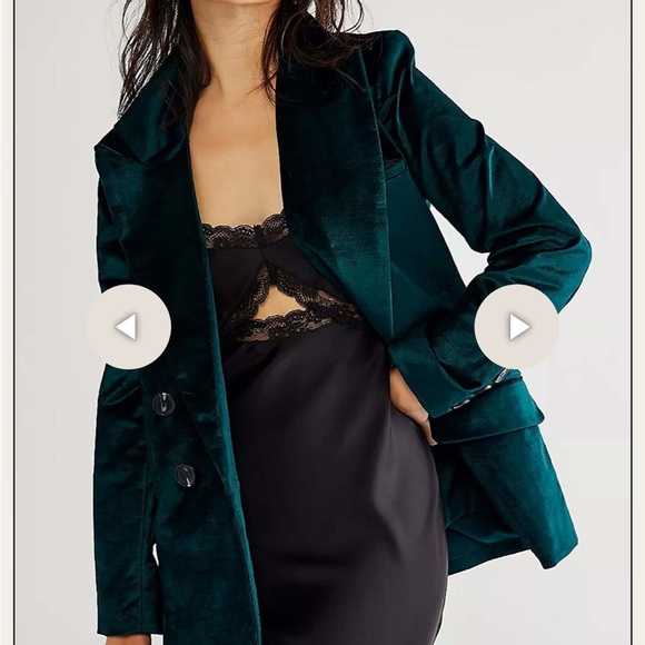 Free People Velvet Ashby Blazer Jade Green Double Breasted Jacket XS - Picture 4 of 5